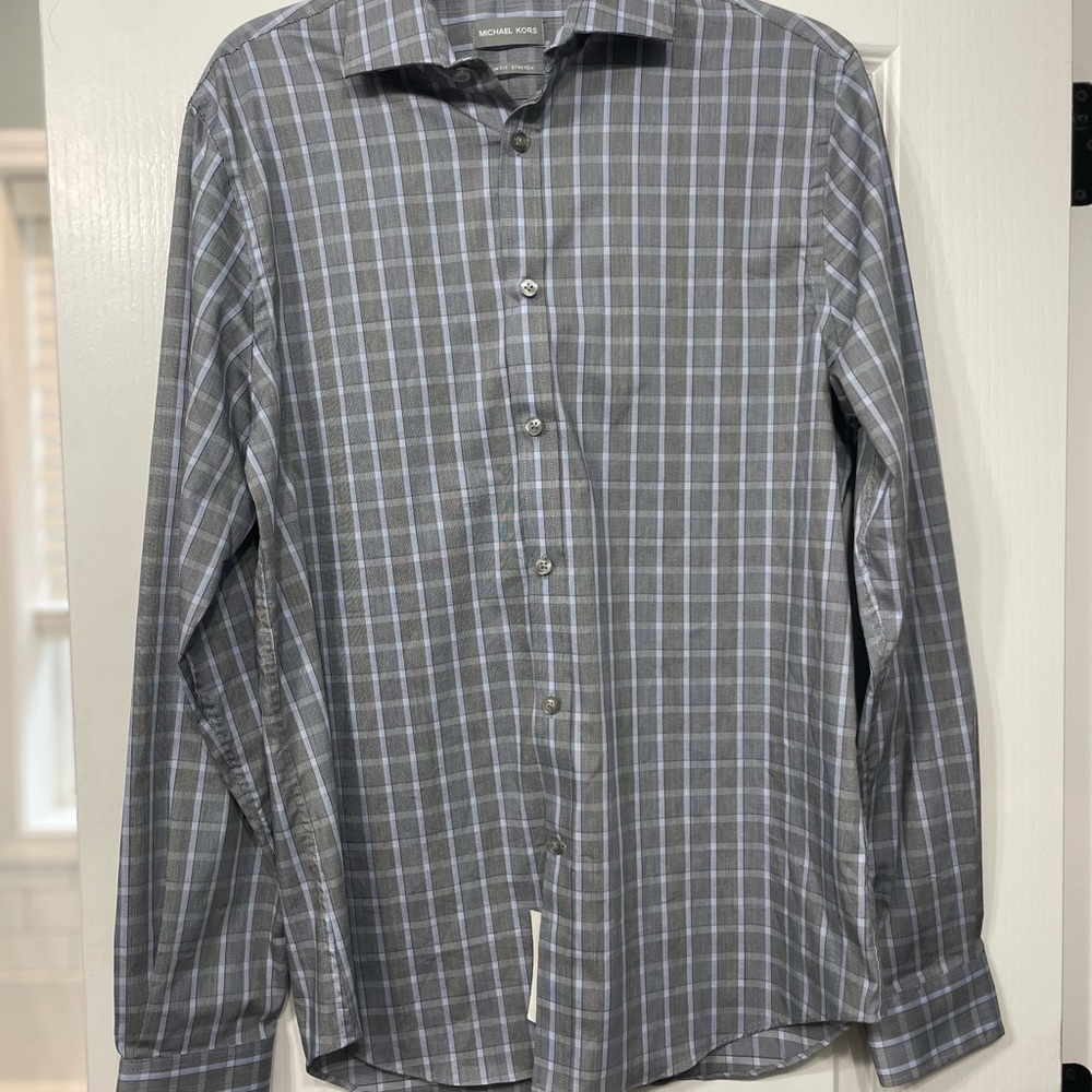 Michael Kors Gray Plaid Button Down Shirt